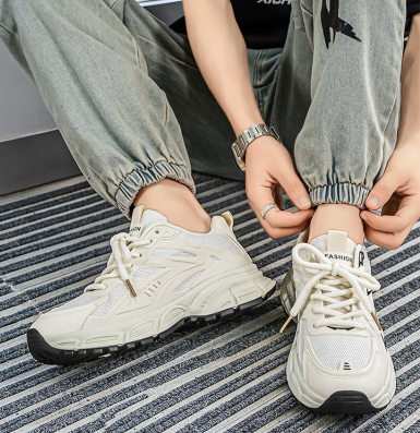 New Men's Light Hollow Breathable Non-slip Dad Sneakers, Versatile Casual Shoes For Students
