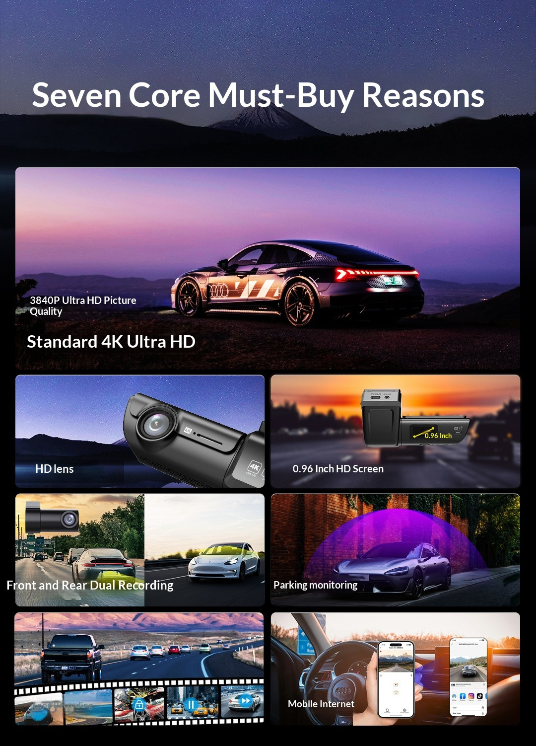 HD WiFi Dash Cam For Cars, High Definition Vehicle DVR Recorder