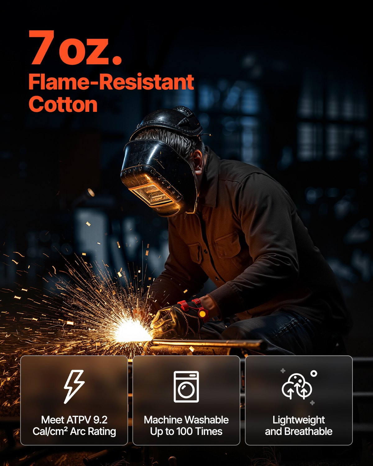 Flame Resistant Welding Jacket, 7oz. FR Shirts For Men, Machine Washable Cotton Heat-Resistant Welding Shirt, Meets ATPV 9.2 Cal/cm² Arc Rating - XL Size