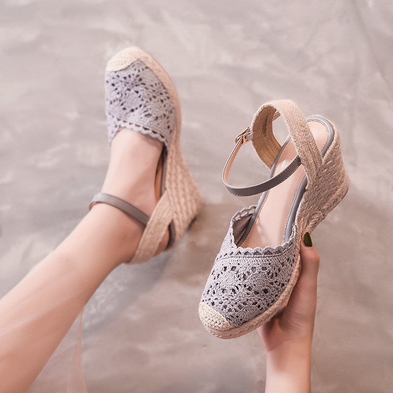 Round Toe Back Empty Sandals Women's Platform Wedge Sandals