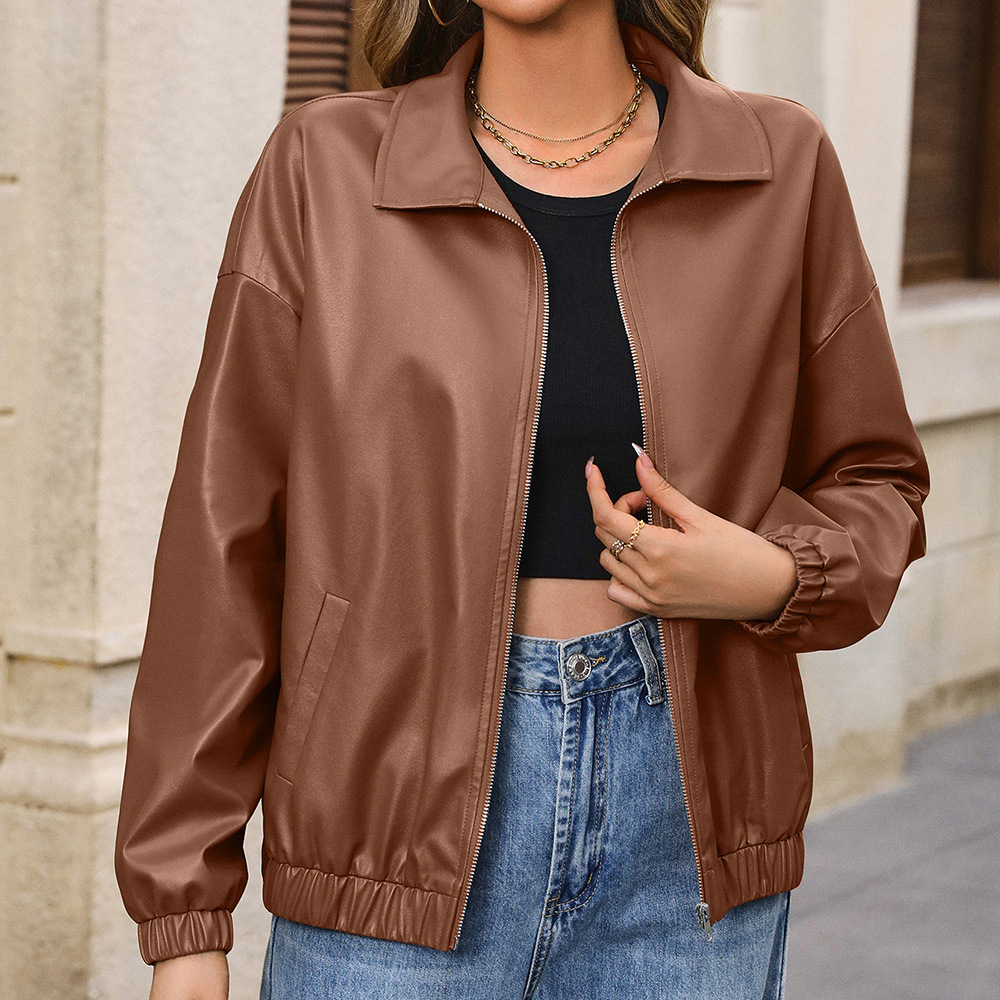 PU Motorcycle Leather Jacket With Lapel Jacket